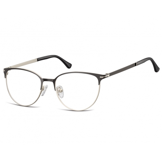 Okulary oprawki korekcyjne kocie oczy zerówki Sunoptic 914 srebrno-czarne